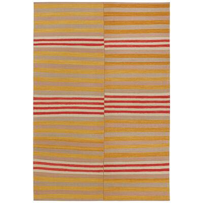 Vintage Kilim in Beige, Gold and Red Stripes by Rug & Kilim