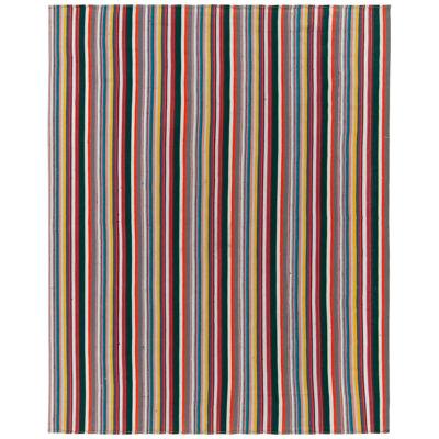 1950S Vintage Chaput Kilim Rug in Multicolor Stripe Patterns, Polychromatic
