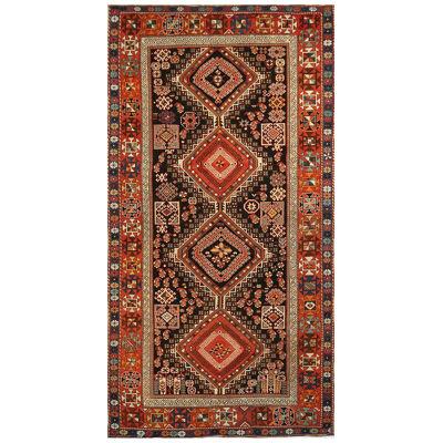Hand-knotted Antique Russian Shirvan Rug in Red, Black, Tribal Geometric Pattern