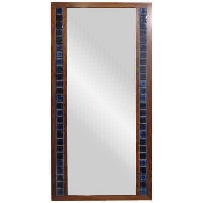 Danish Rosewood Mirror with Blue Tiles