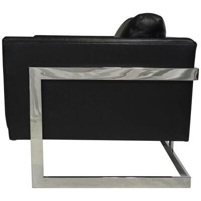 Milo Baughman Black Leather and Chrome Lounge Chair for Thayer Coggin