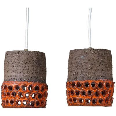 Pair of Hanging Ceramic Pendant Lamps