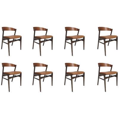 Eight Folke Ohlsson for Dux Curved Back Walnut Danish Dining Chairs