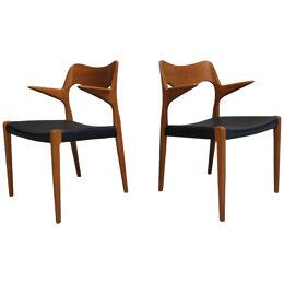 Niels Otto Moller Model 55 Teak Arm Chairs for J.L. Moller