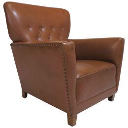 1940's Danish Deco Lounge Chair in Original Leather
