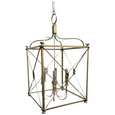 Large Open Framed Cage-Style Six-Light Pendant Chandelier