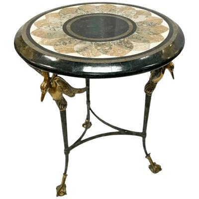 Vintage Neoclassical Marble Marquetry Inlay Occasional Table by Maitland-Smith
