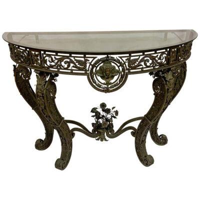 19th Century Wrought Iron Demi-lune Console Table