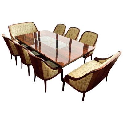 English Art Deco Style Dining Suite, 9 Pieces