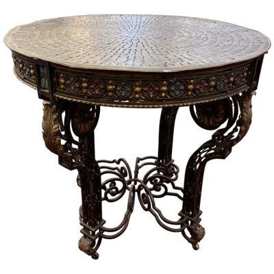 19th Century Wrought Iron 32 Inch Round Table With Built-In Light