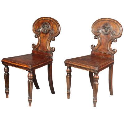 Pair of Regency Oak Hall Chairs