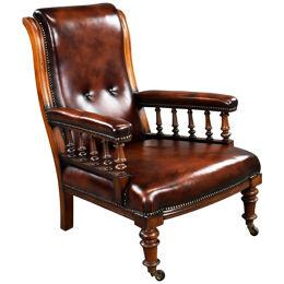 Victorian Hand Dyed Leather Library Armchair