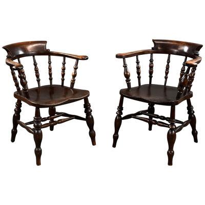Matched Pair of 19th Century Antique Bow Back Smokers Chairs