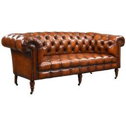 Late 19th Century Victorian Brown Leather Chesterfield Sofa