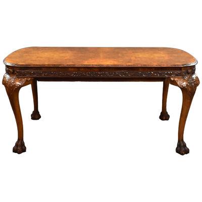 Antique Queen Anne Style Burr Walnut Extending Dining Table