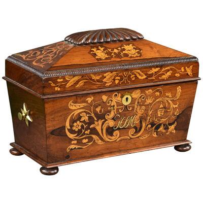 Victorian Rosewood Inlaid Marquetry Tea Caddy