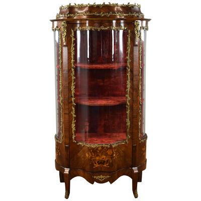 19th Century French Rosewood Serpentine Marquetry Vitrine