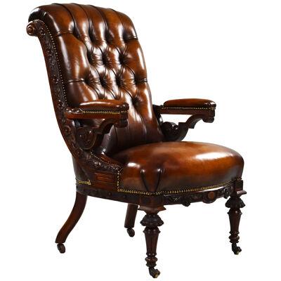 William IV Carved Mahogany Leather Armchair