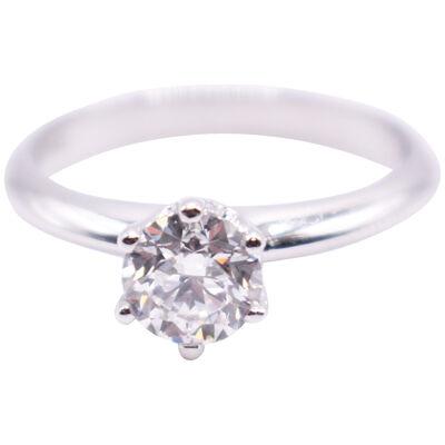 GIA Certified 0.90ct 18K White Gold Tiffany Style Diamond Engagement Ring