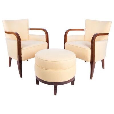 Set of art-deco armchairs and ottoman