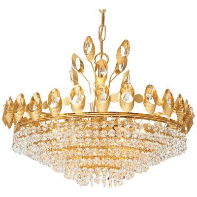 Elegant Chandelier with Crystals on Brass Structure designed by Palme & Walter