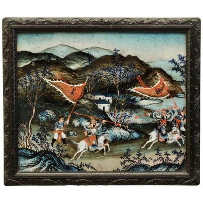 19th Century Chinese Reverse Glass Painting in Original Frame