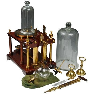 SUPERB EXAMPLE OF A 19TH CENTURY BRASS AND MAHOGANY VACUUM PUMP