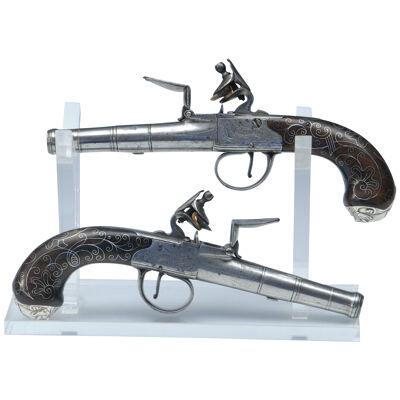 PAIR OF CANNON BARREL POCKET PISTOLS BY TURVEY