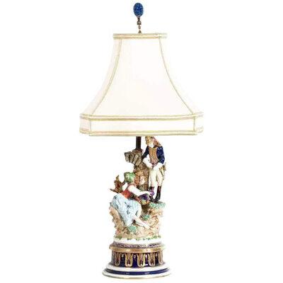 Antique Capodimonte Porcelain Figural Group Designer Lamp, Early 19th Century