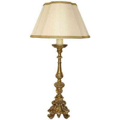 Carved Italian Giltwood Bellini Pricket Table Lamp by Randy Esada Designs