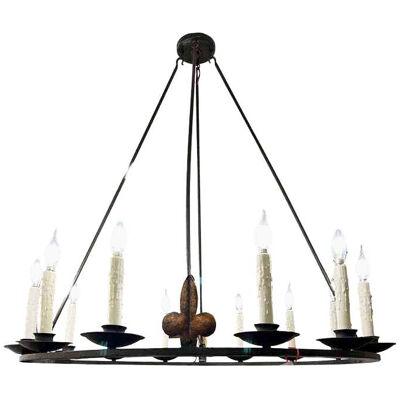 Spanish Colonial Wrought Iron 12 Lite Chandelier by Randy Esada for Prospr