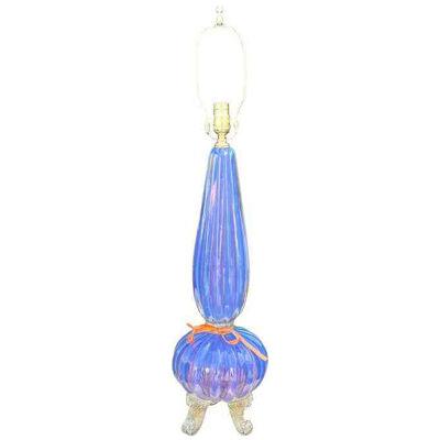 Barovier & Toso Mid Century Modern Murano Purple Italian Art Glass Footed Lamp