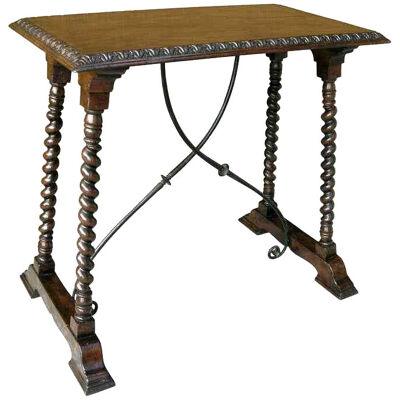 Carved Italian Walnut and Wrought Iron Sorrento Side Table by Randy Esada