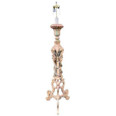 18th C Style Portuguese Carved Figural Spanish Colonial Floor Lamp - Angel Faces