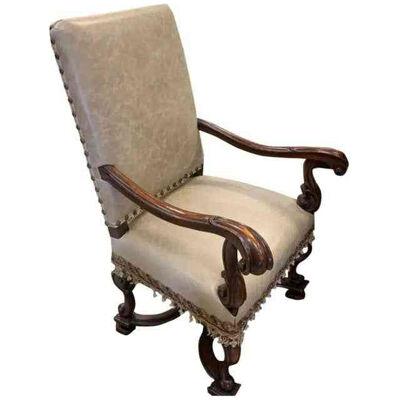 18th C Style Ebanista Spanish Colonial Dining Chair with Leather Armorial Crest