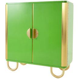 Modernist customizable two-door sideboard, brass and high-gloss lacquered wood