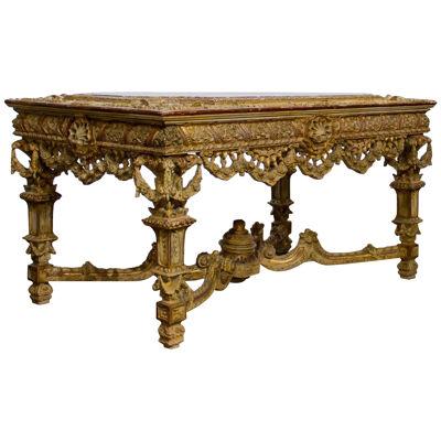 Grand Louis XIV Style Middle Table with Red Marble Top