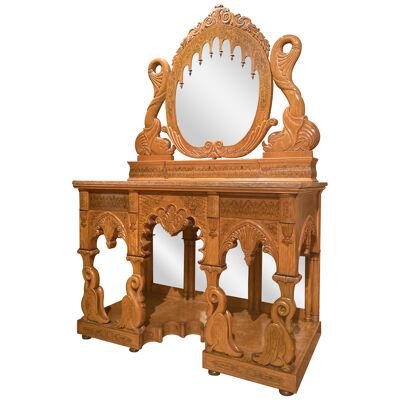 Italian Regency Hand Carved Maple Pier Console or Dressing Table with Mirror