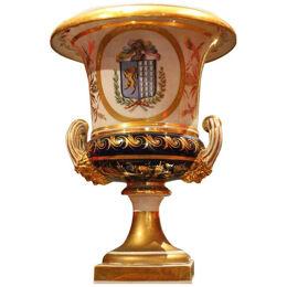 Italian 19th Century Ginori Glazed and Parcel Gilt Porcelain Armorial Vase 