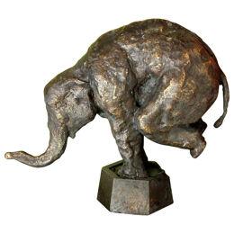 Elephant on Pedestal, Lost Wax Casting Parcel-Gilt Patina Bronze Sculpture