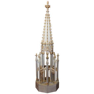 French 19th Century Gothic Revival Hand Carved, Lacquered, Parcel Giltwood Spire