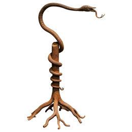 European Art Nouveau Wrought Hand Forged Rust Iron Snake Sculpture Centerpiece