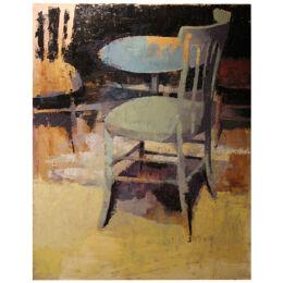 Contemporary Oil on Canvas Interior Scene with Round Table and Chairs Painting