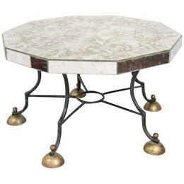 Art Deco Mirrored Coffee Table With Leaf Motif