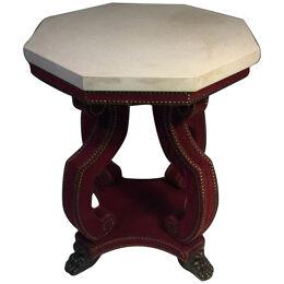 Hadrian Octagonal Table in Studded Red Velvet With Claw Feet