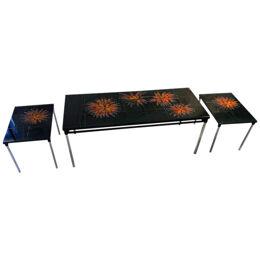 Flower Power Italian Tile Coffee Table and End Tables - a Pair	