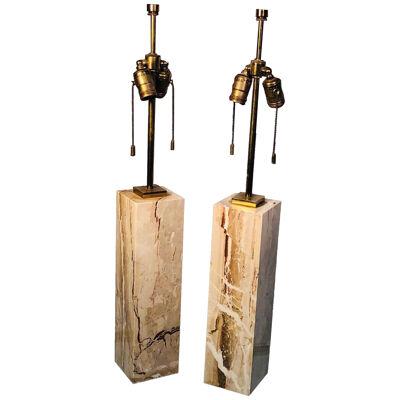 Modern Brass and Marble Lamps - a Pair