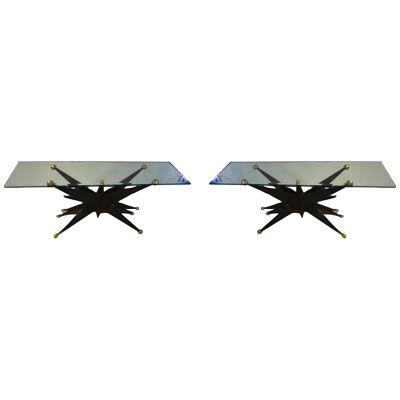 Italian Brutalist Starburst Gold Ball Resin Console Tables - a Pair
