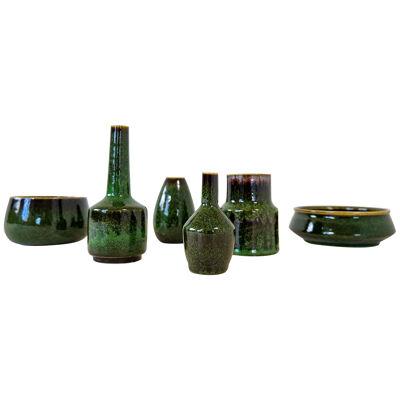 Midcentury Collection Green Ceramic Vasels Rörstrand Carl-Harry Stålhane, Sweden