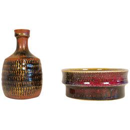 Midcentury Unique Stig Lindberg Ceramic Vase and Bowl Gustavsberg Sweden 1960s